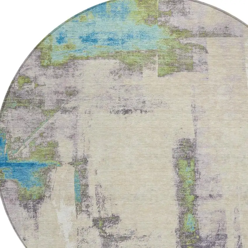 8' Linen And Fern Green Round Abstract Washable Indoor Outdoor Area Rug Photo 8