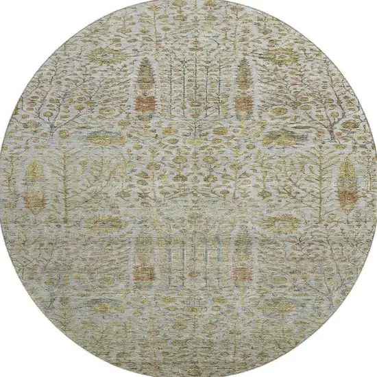 8' Linen And Gold Floral Vines Washable Round Rug With UV Protection Photo 4