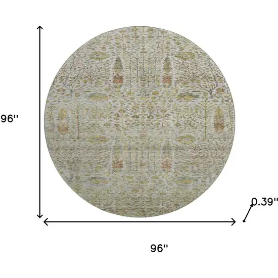 8' Linen And Gold Floral Vines Washable Round Rug With UV Protection Photo 8