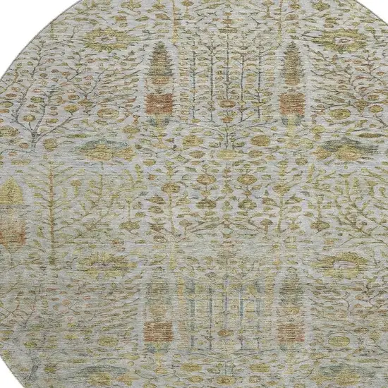 8' Linen And Gold Floral Vines Washable Round Rug With UV Protection Photo 3