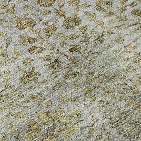 8' Linen And Gold Floral Vines Washable Round Rug With UV Protection Photo 7