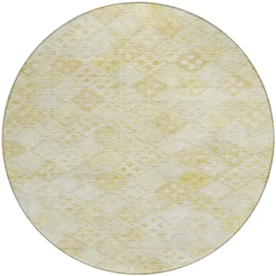 8' Linen And Gold Round Geometric Washable Indoor Outdoor Area Rug Photo 2
