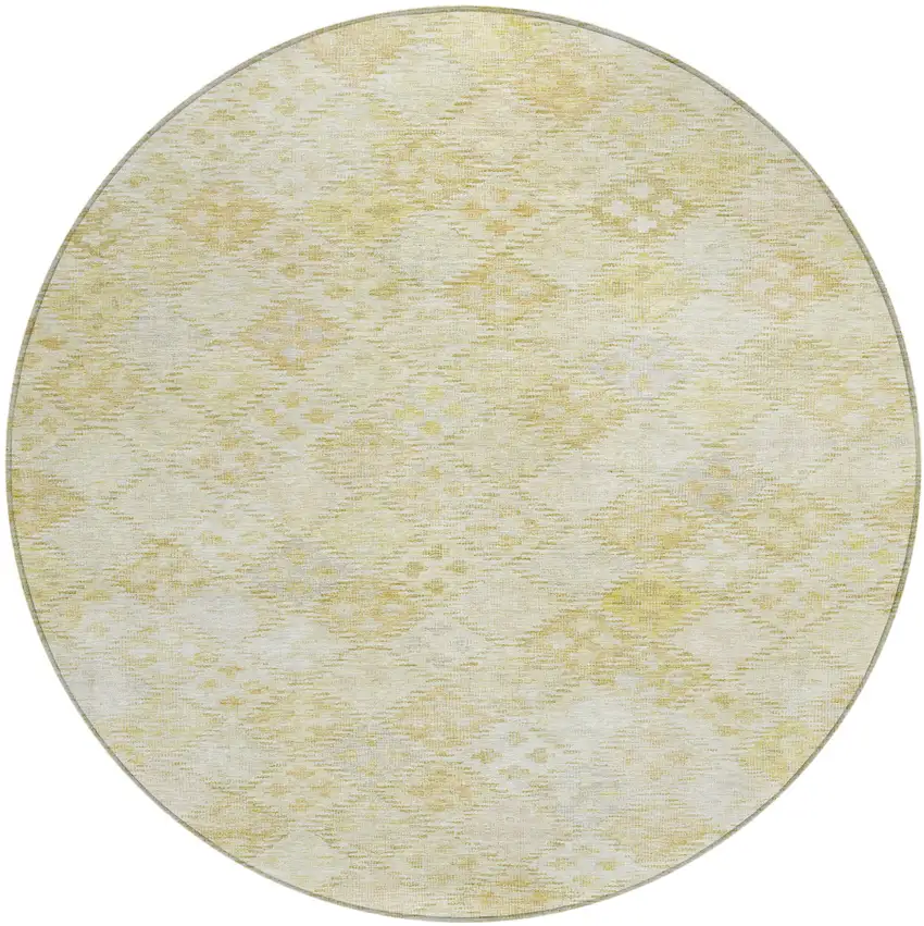 8' Linen And Gold Round Geometric Washable Indoor Outdoor Area Rug Photo 2