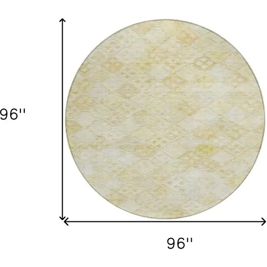 8' Linen And Gold Round Geometric Washable Indoor Outdoor Area Rug Photo 9