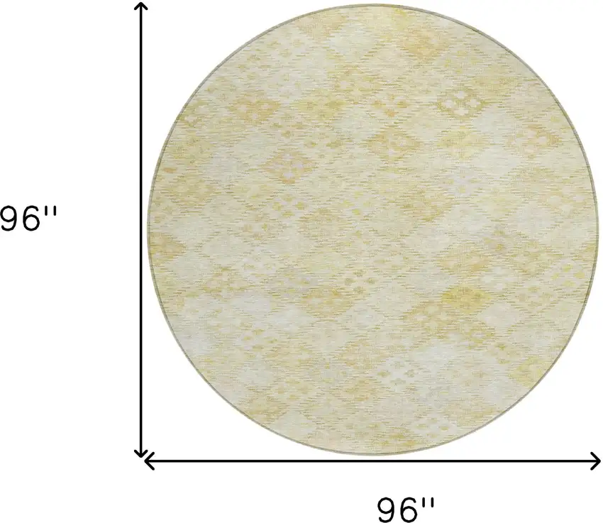 8' Linen And Gold Round Geometric Washable Indoor Outdoor Area Rug Photo 9