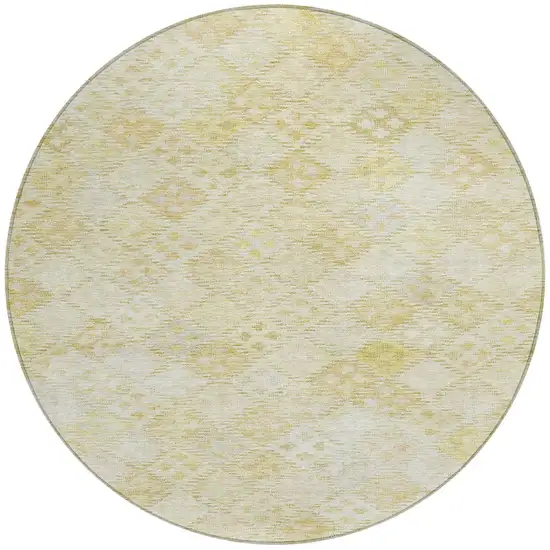 8' Linen And Gold Round Geometric Washable Indoor Outdoor Area Rug Photo 5