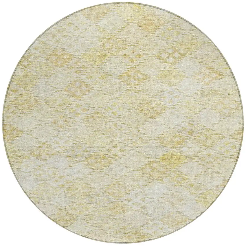 8' Linen And Gold Round Geometric Washable Indoor Outdoor Area Rug Photo 5