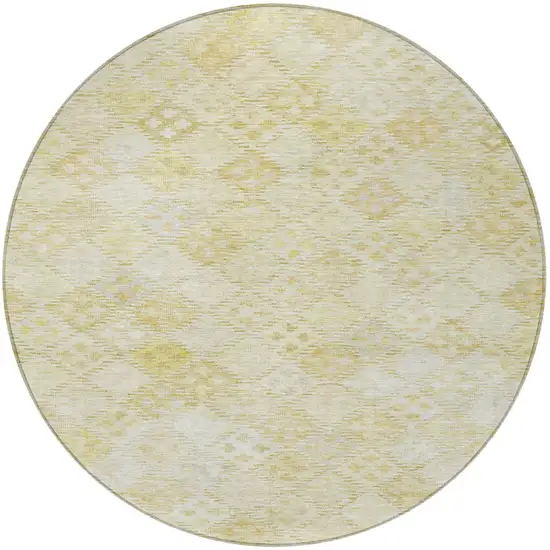 8' Linen And Gold Round Geometric Washable Indoor Outdoor Area Rug Photo 6
