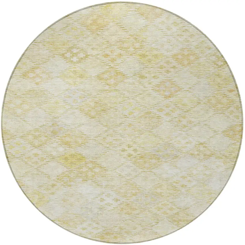 8' Linen And Gold Round Geometric Washable Indoor Outdoor Area Rug Photo 6