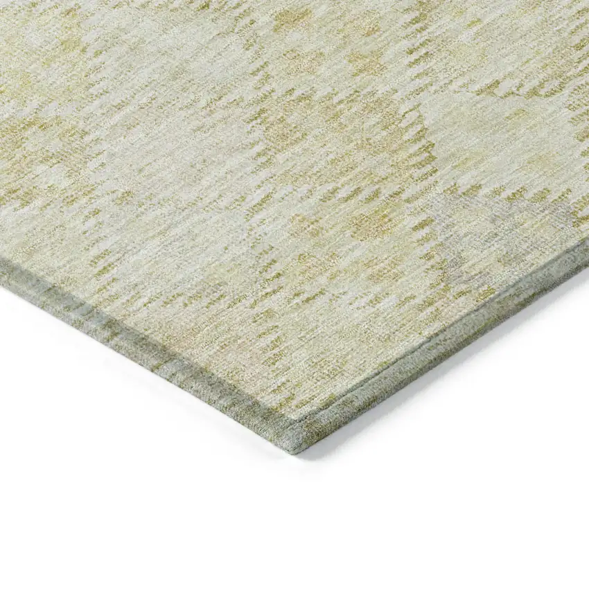 8' Linen And Gold Round Geometric Washable Indoor Outdoor Area Rug Photo 4