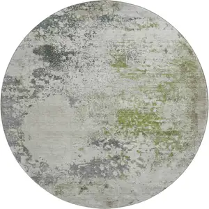 Photo of 8' Linen And Gray Abstract Washable Round Rug With UV Protection