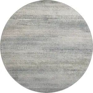 Photo of 8' Linen And Gray Abstract Washable Round Rug With UV Protection