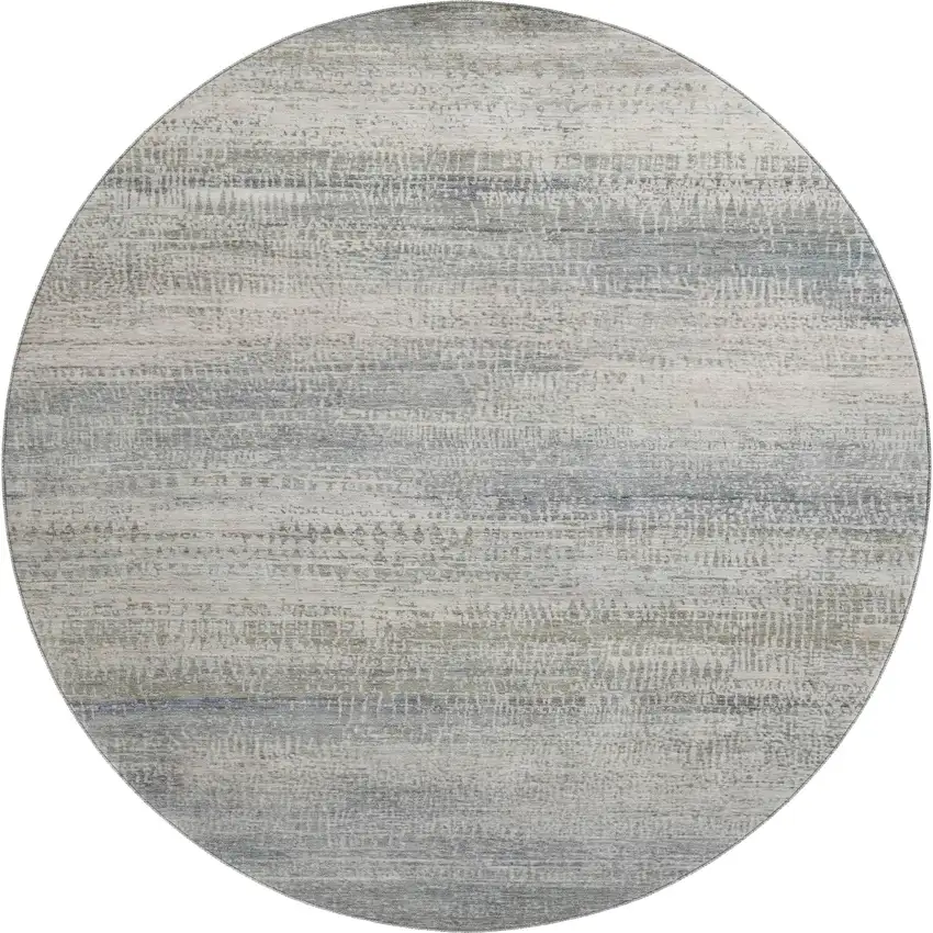 8' Linen And Gray Abstract Washable Round Rug With UV Protection Photo 1