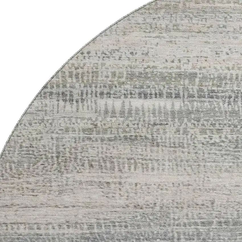 8' Linen And Gray Abstract Washable Round Rug With UV Protection Photo 3
