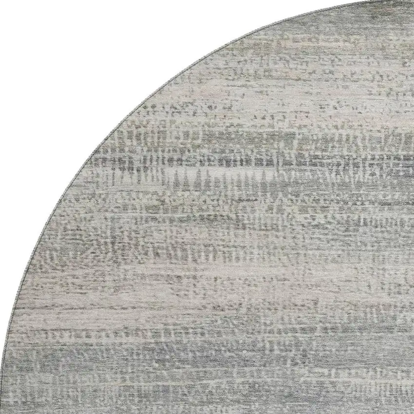 8' Linen And Gray Abstract Washable Round Rug With UV Protection Photo 4