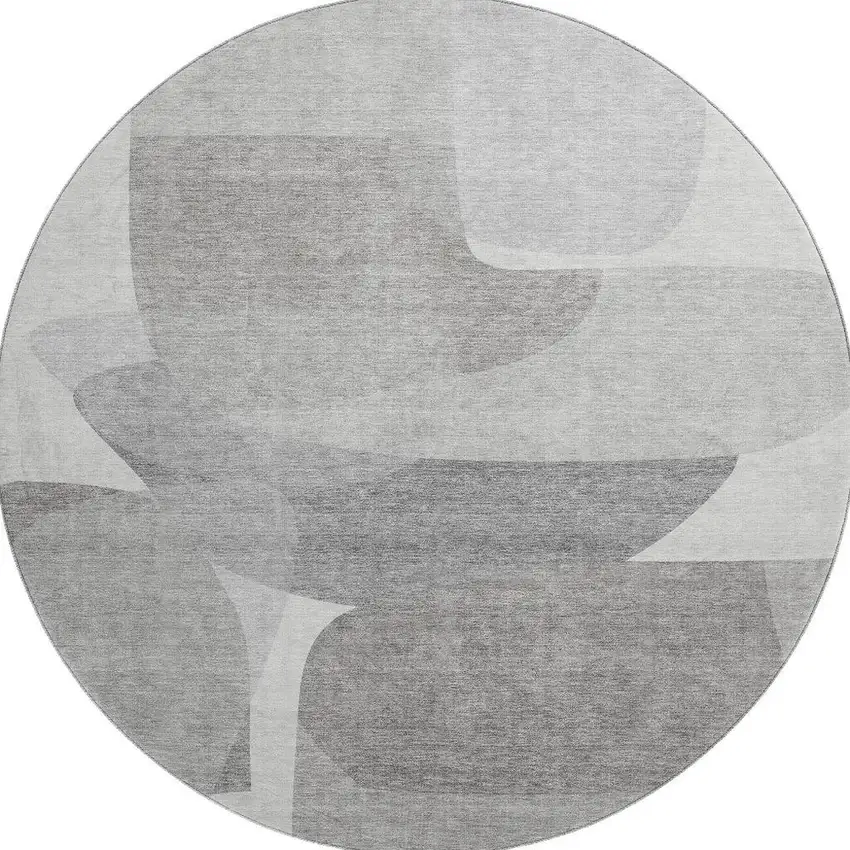 8' Linen And Gray Abstract Washable Round Rug With UV Protection Photo 4
