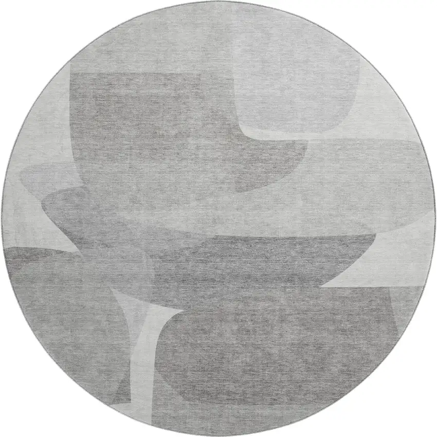 8' Linen And Gray Abstract Washable Round Rug With UV Protection Photo 1