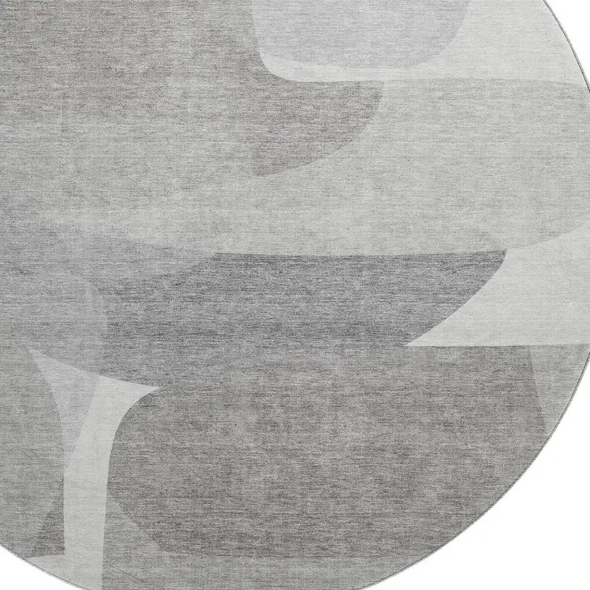 8' Linen And Gray Abstract Washable Round Rug With UV Protection Photo 3
