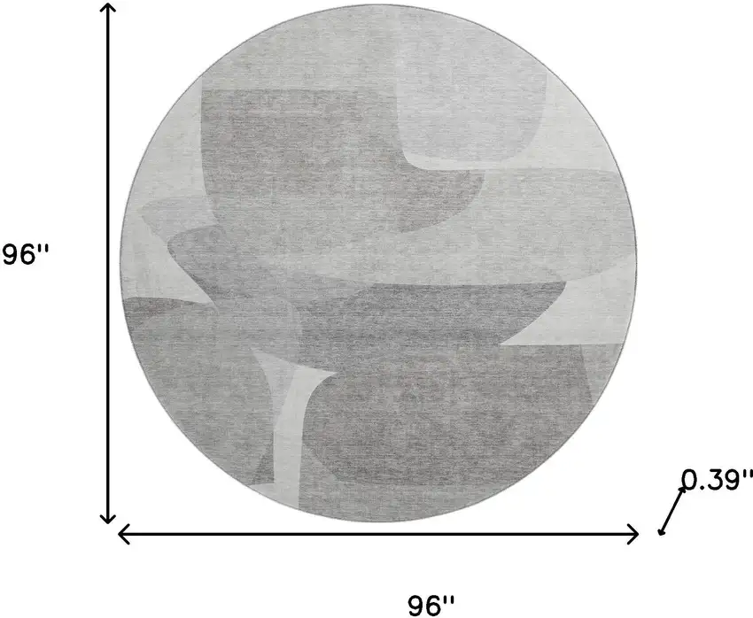 8' Linen And Gray Abstract Washable Round Rug With UV Protection Photo 8