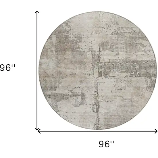 8' Linen And Gray Round Abstract Washable Indoor Outdoor Area Rug Photo 3