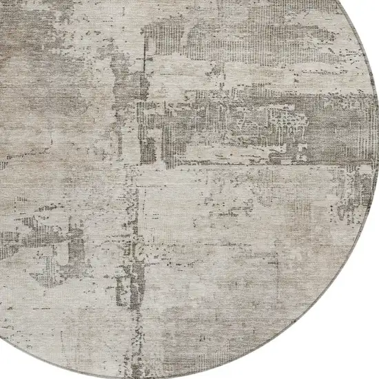 8' Linen And Gray Round Abstract Washable Indoor Outdoor Area Rug Photo 4