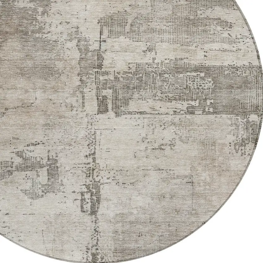 8' Linen And Gray Round Abstract Washable Indoor Outdoor Area Rug Photo 4