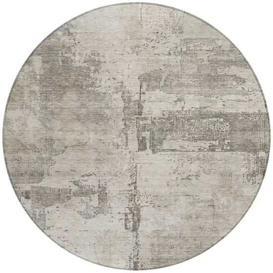 8' Linen And Gray Round Abstract Washable Indoor Outdoor Area Rug Photo 5