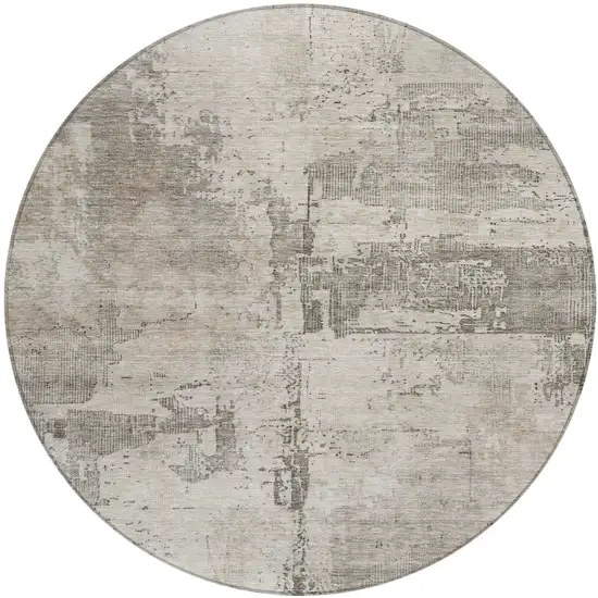 8' Linen And Gray Round Abstract Washable Indoor Outdoor Area Rug Photo 2
