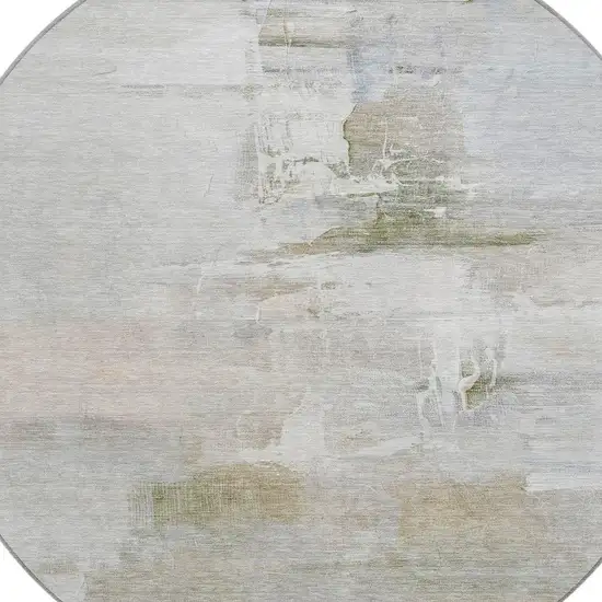 8' Linen And Gray Round Abstract Washable Indoor Outdoor Area Rug Photo 8