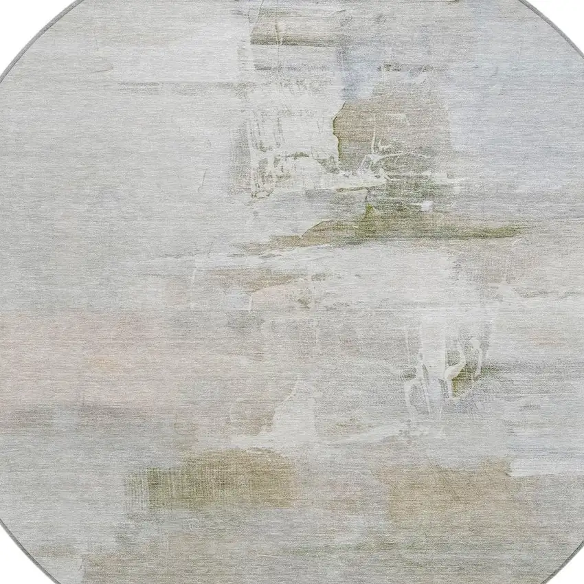 8' Linen And Gray Round Abstract Washable Indoor Outdoor Area Rug Photo 8