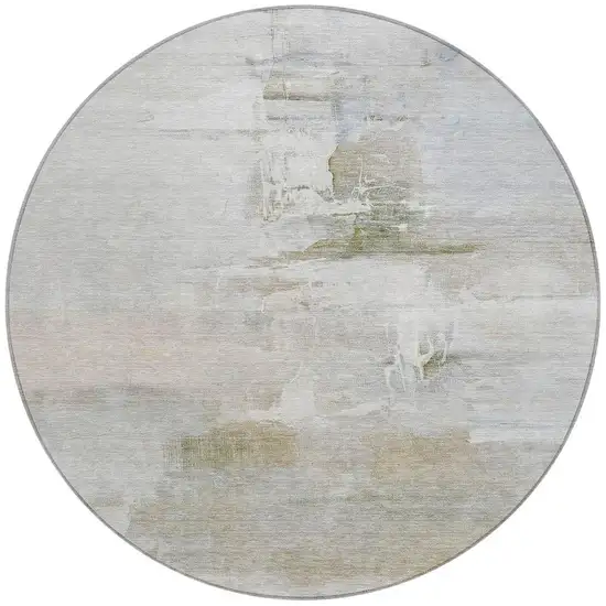 8' Linen And Gray Round Abstract Washable Indoor Outdoor Area Rug Photo 3