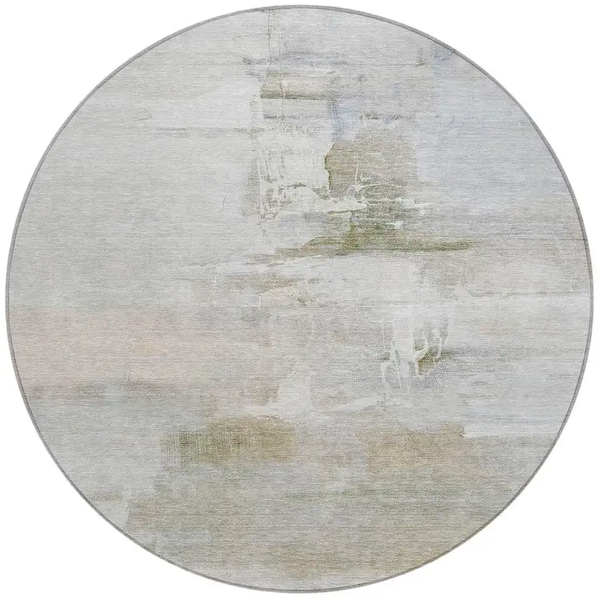 8' Linen And Gray Round Abstract Washable Indoor Outdoor Area Rug Photo 3