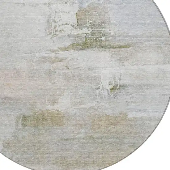 8' Linen And Gray Round Abstract Washable Indoor Outdoor Area Rug Photo 4