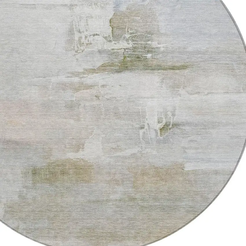 8' Linen And Gray Round Abstract Washable Indoor Outdoor Area Rug Photo 4