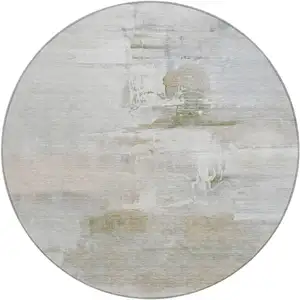 Photo of 8' Linen And Gray Round Abstract Washable Indoor Outdoor Area Rug
