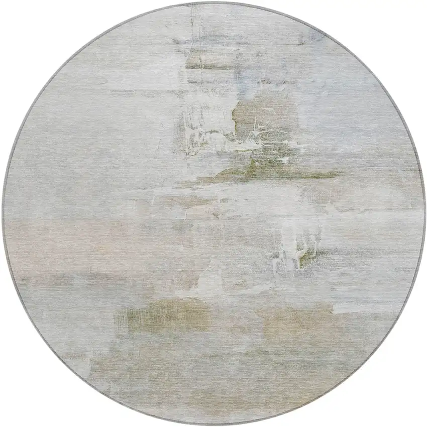 8' Linen And Gray Round Abstract Washable Indoor Outdoor Area Rug Photo 1