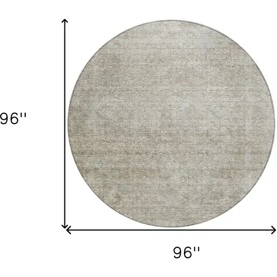 8' Linen And Gray Round Floral Washable Indoor Outdoor Area Rug Photo 3