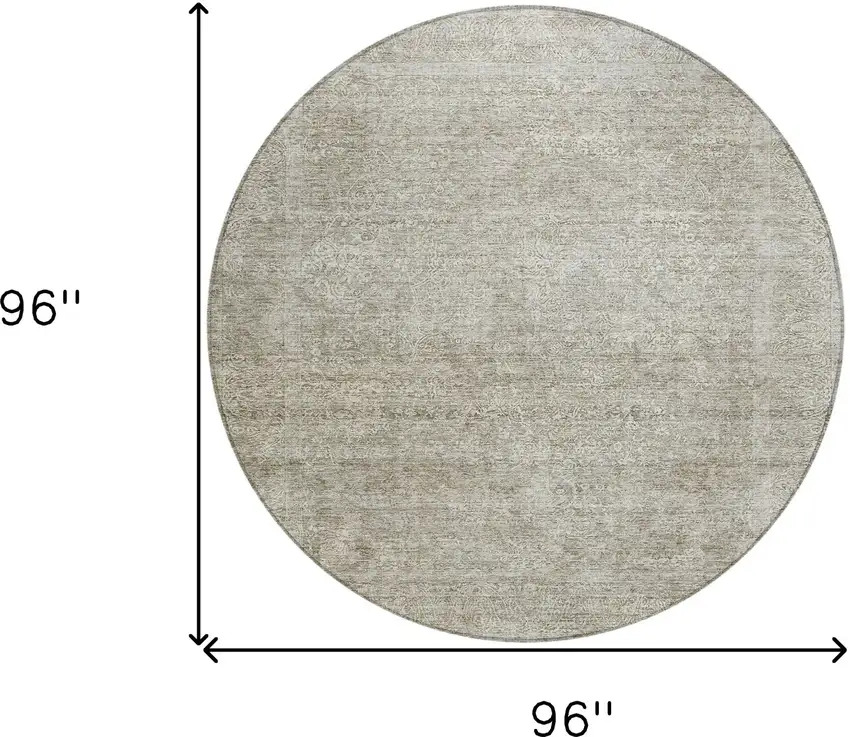 8' Linen And Gray Round Floral Washable Indoor Outdoor Area Rug Photo 3