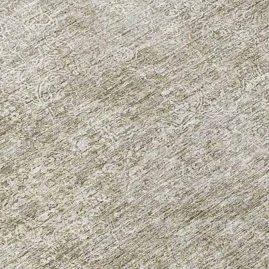 8' Linen And Gray Round Floral Washable Indoor Outdoor Area Rug Photo 8
