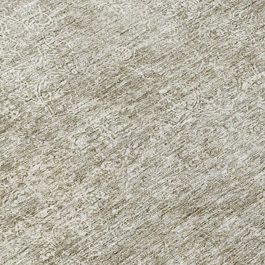 8' Linen And Gray Round Floral Washable Indoor Outdoor Area Rug Photo 8