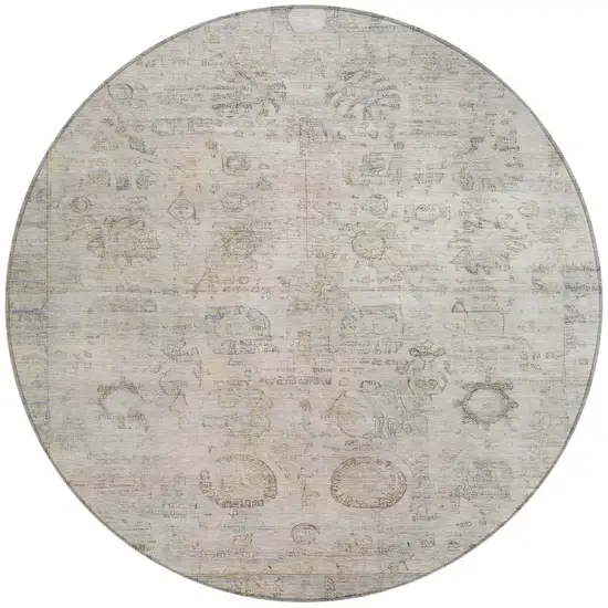 8' Linen And Gray Round Tribal Washable Indoor Outdoor Area Rug Photo 3