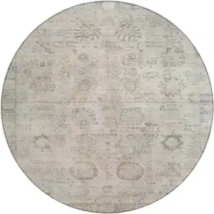 Photo of 8' Linen And Gray Round Tribal Washable Indoor Outdoor Area Rug