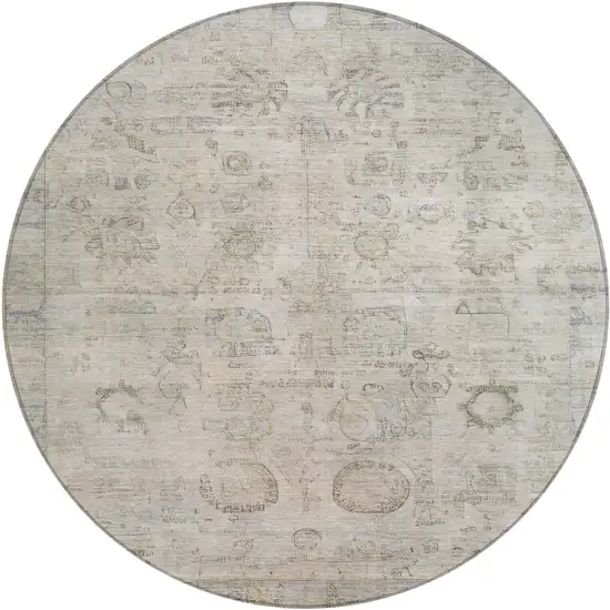 8' Linen And Gray Round Tribal Washable Indoor Outdoor Area Rug Photo 1