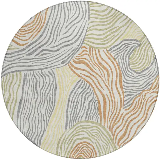 8' Linen And Green Round Ikat Washable Indoor Outdoor Area Rug Photo 1