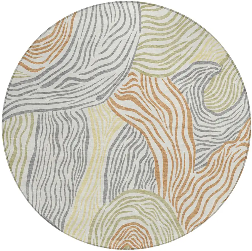 8' Linen And Green Round Ikat Washable Indoor Outdoor Area Rug Photo 1