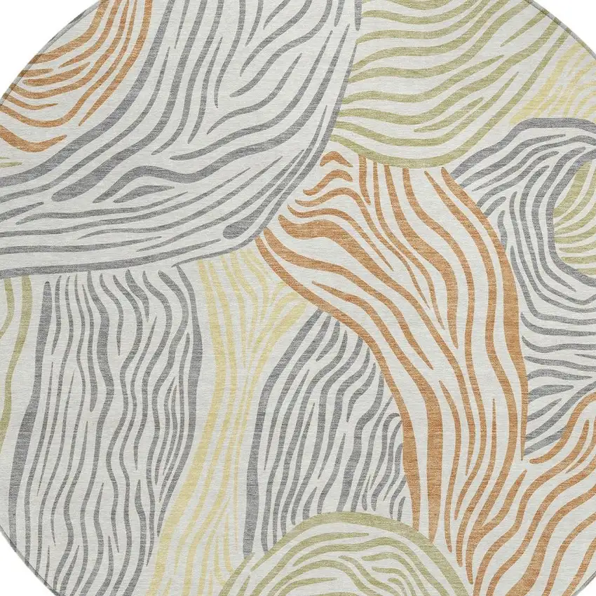 8' Linen And Green Round Ikat Washable Indoor Outdoor Area Rug Photo 2