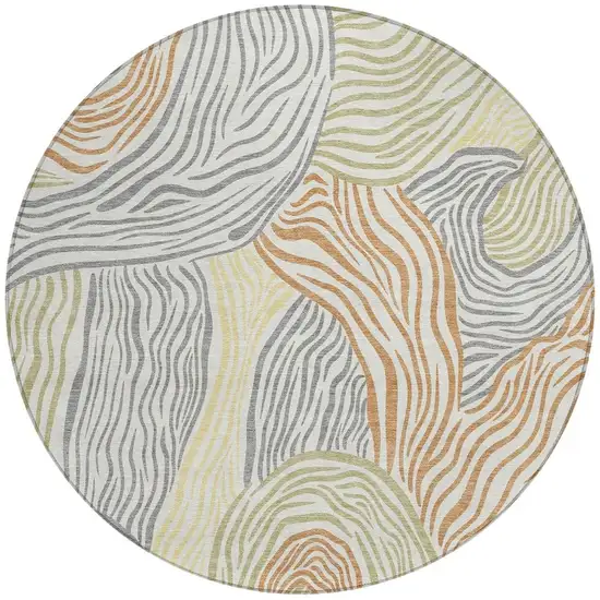 8' Linen And Green Round Ikat Washable Indoor Outdoor Area Rug Photo 3