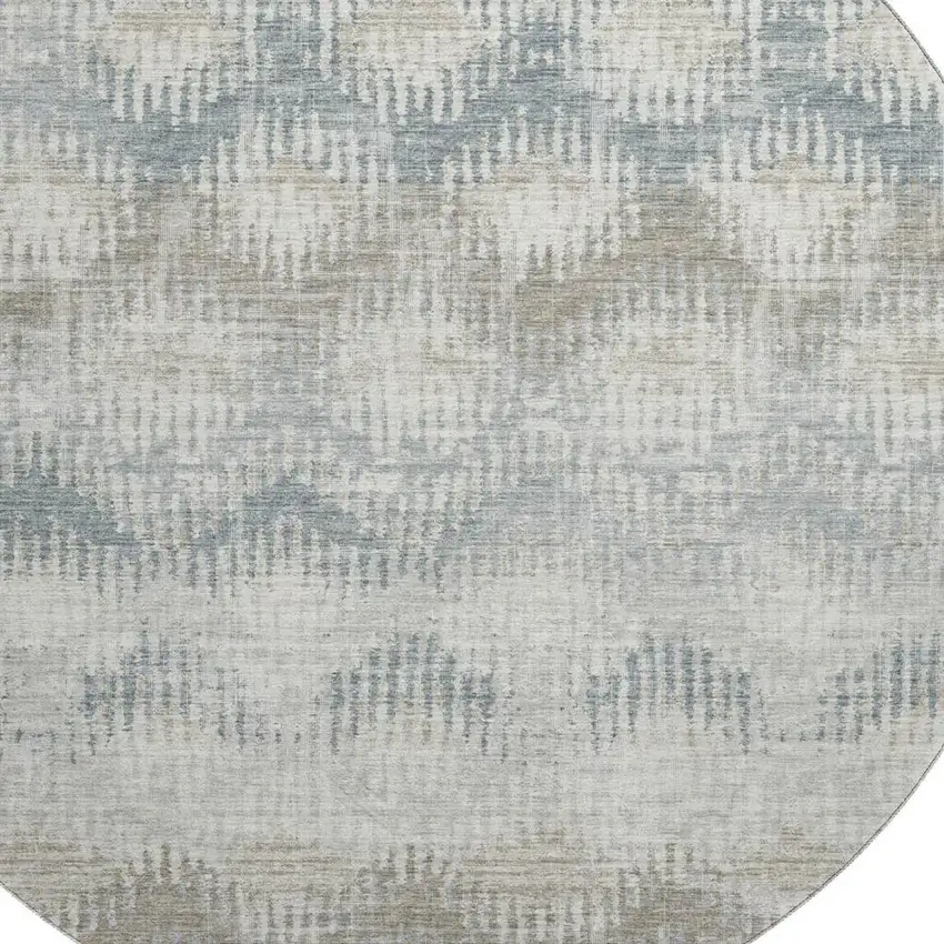 8' Linen And Ivory Abstract Washable Round Rug With UV Protection Photo 4