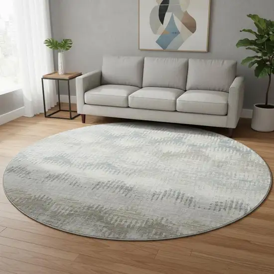 8' Linen And Ivory Abstract Washable Round Rug With UV Protection Photo 1