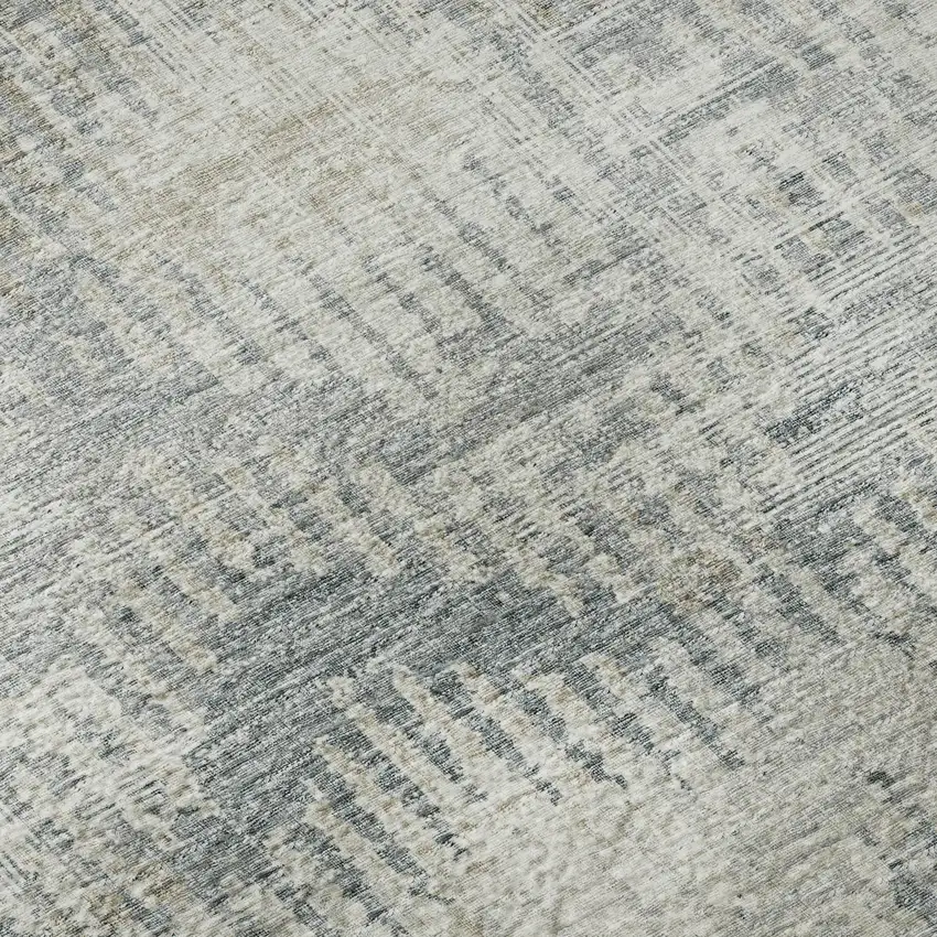 8' Linen And Ivory Abstract Washable Round Rug With UV Protection Photo 9